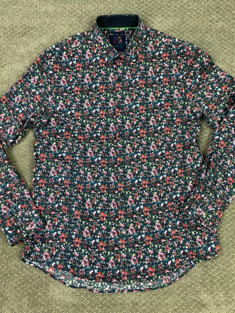 John Lennon Button Down Shirt Mens Medium Stretch Floral All Over Print